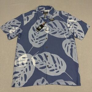 Quicksilver Waterman Shirt Mens Medium Blue Floral Tropical Beach Casual